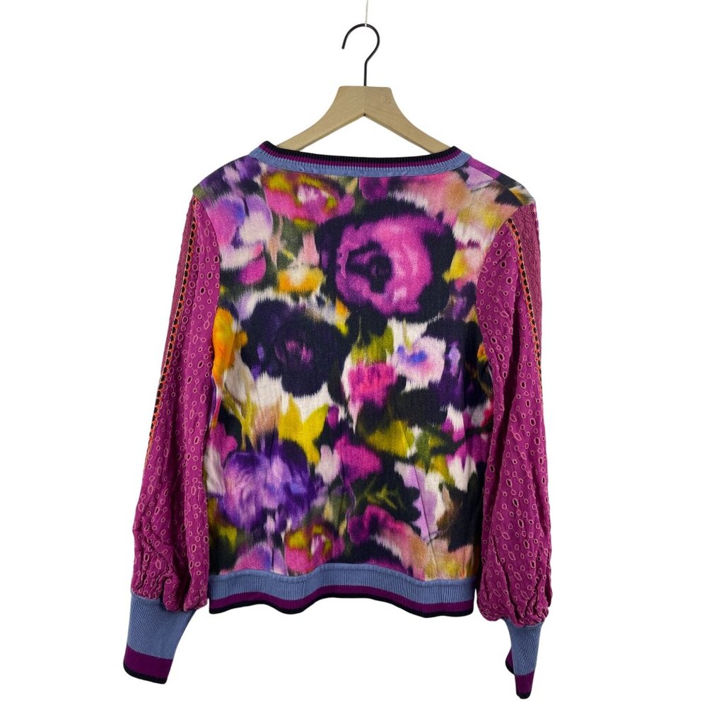 Anthropologie Bl^nk London Women's XS Floral Eyelet Balloon Sleeve Pink Blouse - Picture 5 of 10